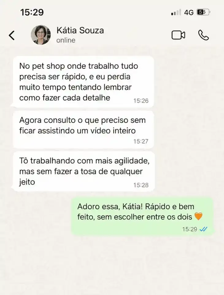 Mensagem de Kátia Souza no WhatsApp sobre o kit Tosa na Prática