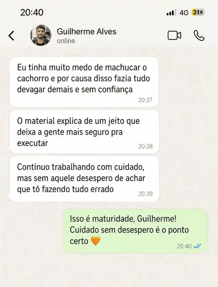 Mensagem de Guilherme Alves no WhatsApp sobre o kit Tosa na Prática