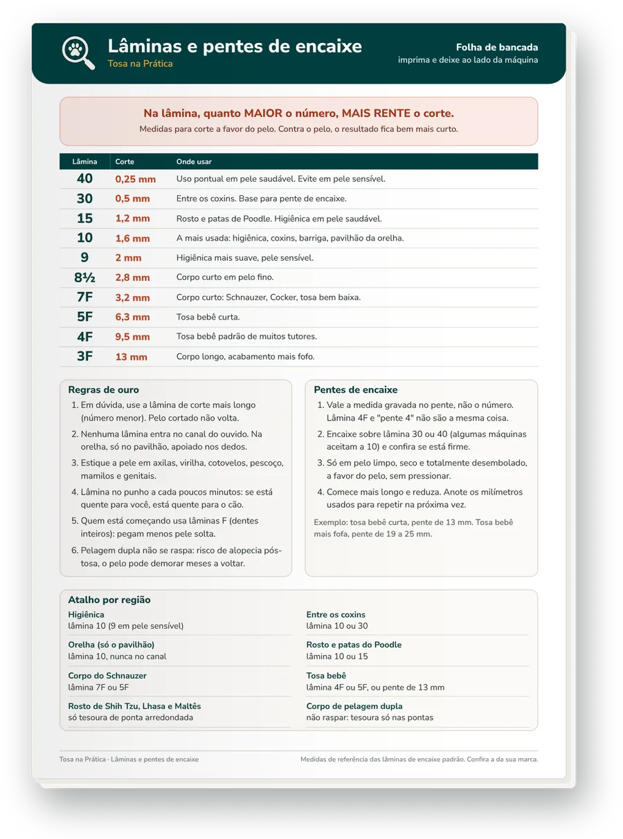 Tabela de lâminas e pentes